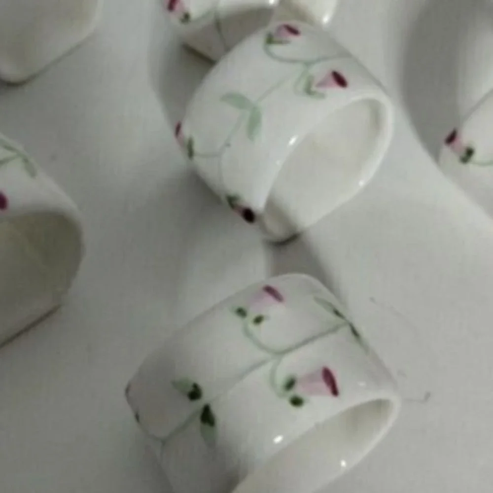 Floral Napkin Rings Set of 6 White Porcelain Table‎ Decor Dinner Party